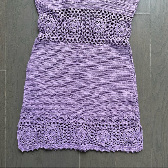 NWOT SPELL and the gypsy ILUKA crochet mini dres lavender purple medium NEW - Picture 3 of 5